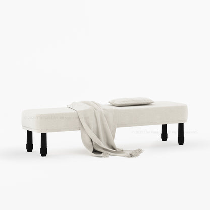 Dothan Boucle Upholstered Bedside Bench with Carved Solid Wood Legs