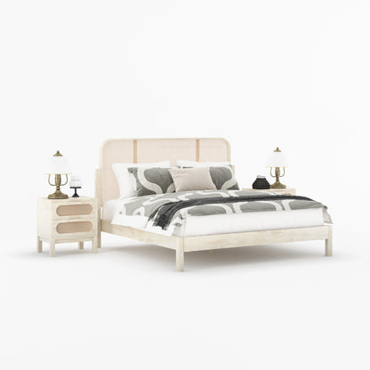 Davis Solid Wood Platform Bed with Cane Headboard