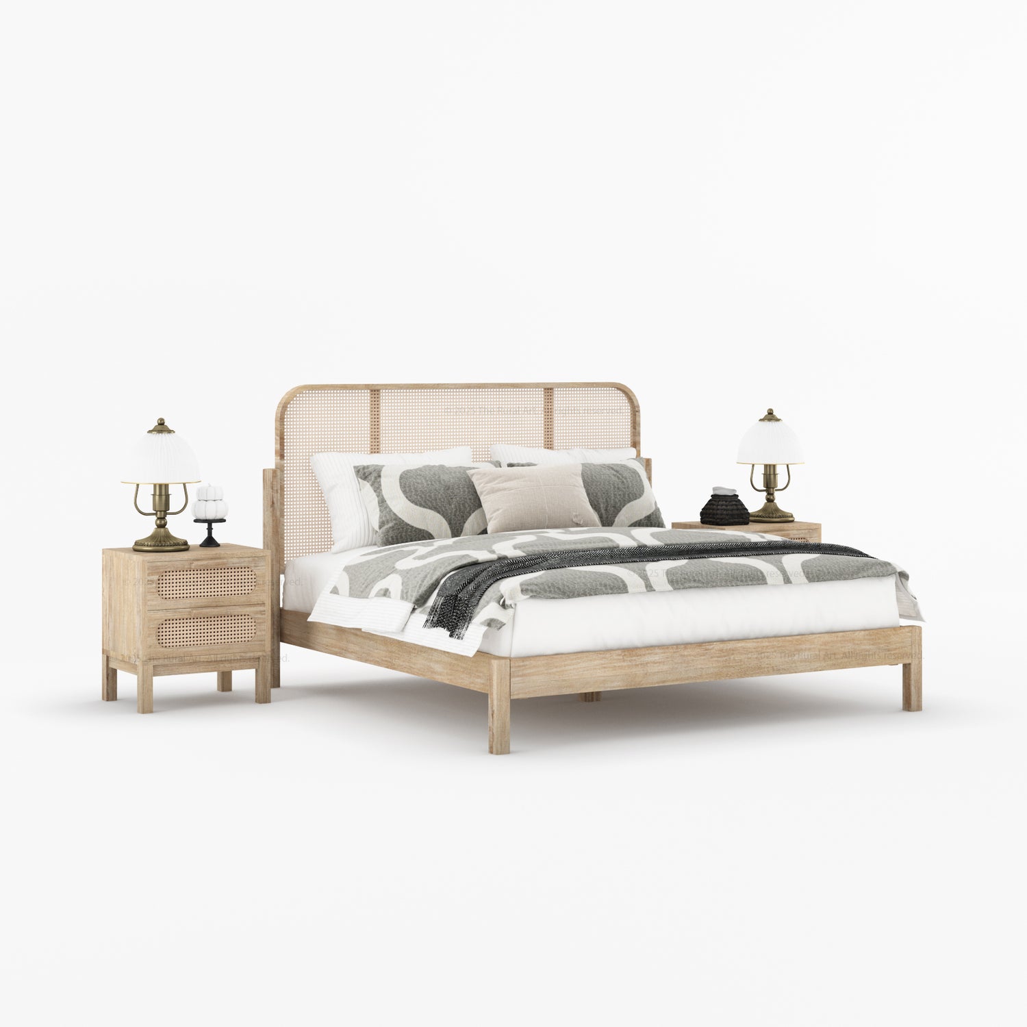 Davis Solid Wood Platform Bed with Cane Headboard