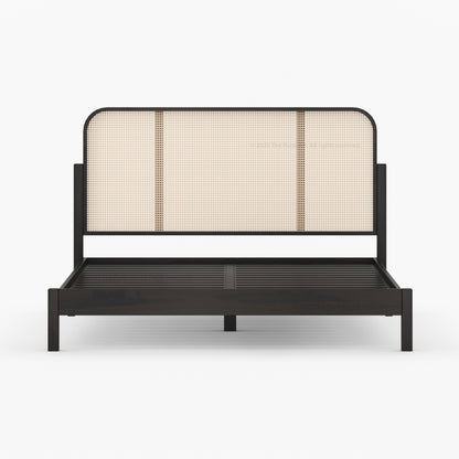 Davis Solid Wood Platform Bed with Cane Headboard