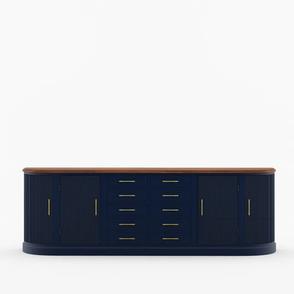 New York Large Sideboard Buffet 4 Fluted Doors &amp; 10 Drawers | Dual Tone