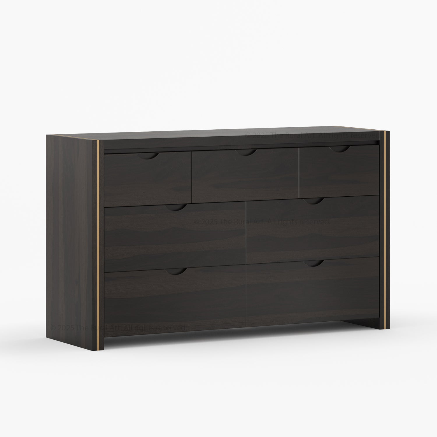 Branson Solid Wood Tall Dresser with Brass Inlay Accents