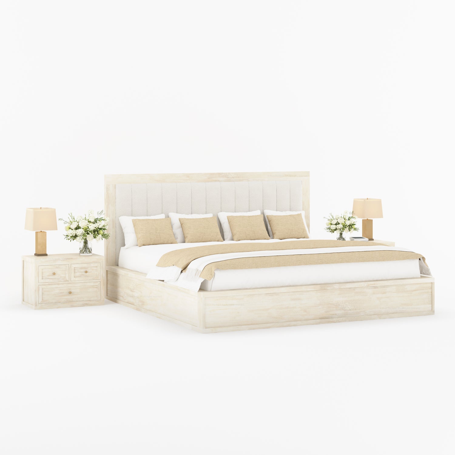 Seward Solid Wood Platform Bed with Boucle Upholstered Headboard