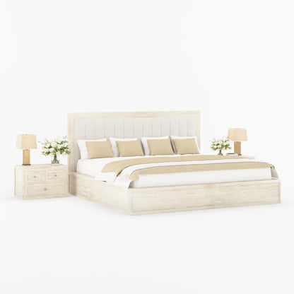 Seward Solid Wood Platform Bed with Boucle Upholstered Headboard