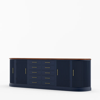 New York Large Sideboard Buffet 4 Fluted Doors &amp; 10 Drawers | Dual Tone