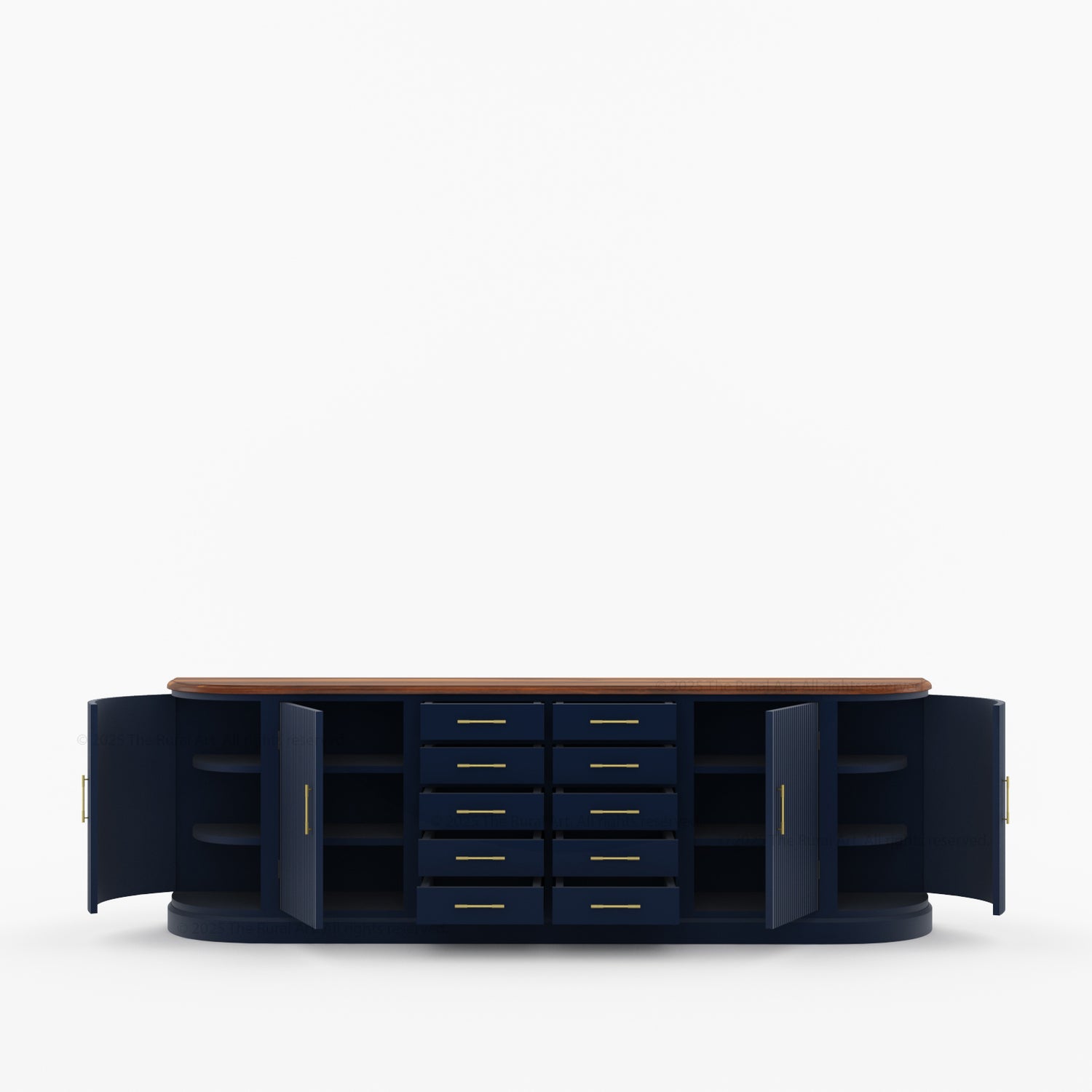 New York Large Sideboard Buffet 4 Fluted Doors &amp; 10 Drawers | Dual Tone