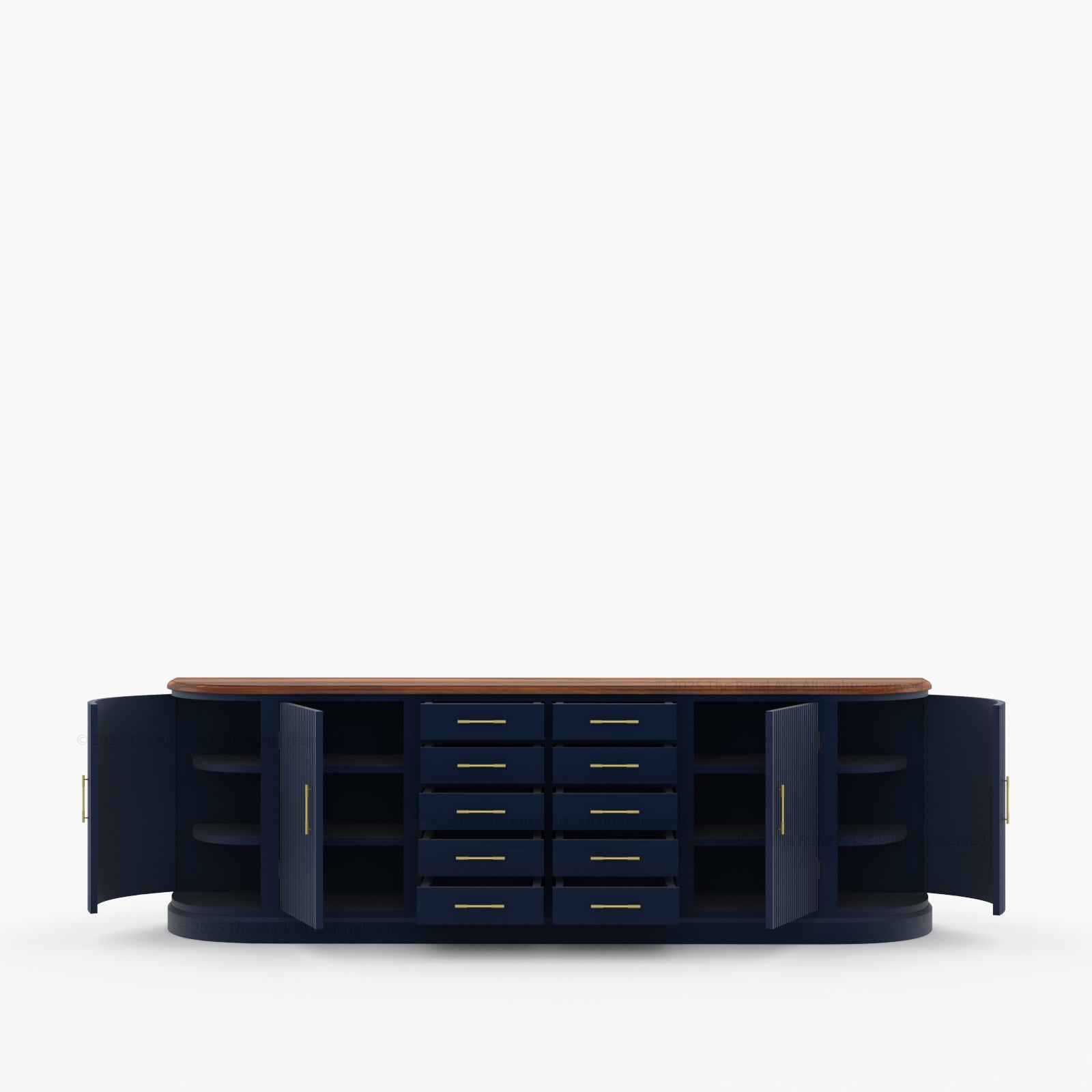 New York Large Sideboard Buffet 4 Fluted Doors &amp; 10 Drawers | Dual Tone
