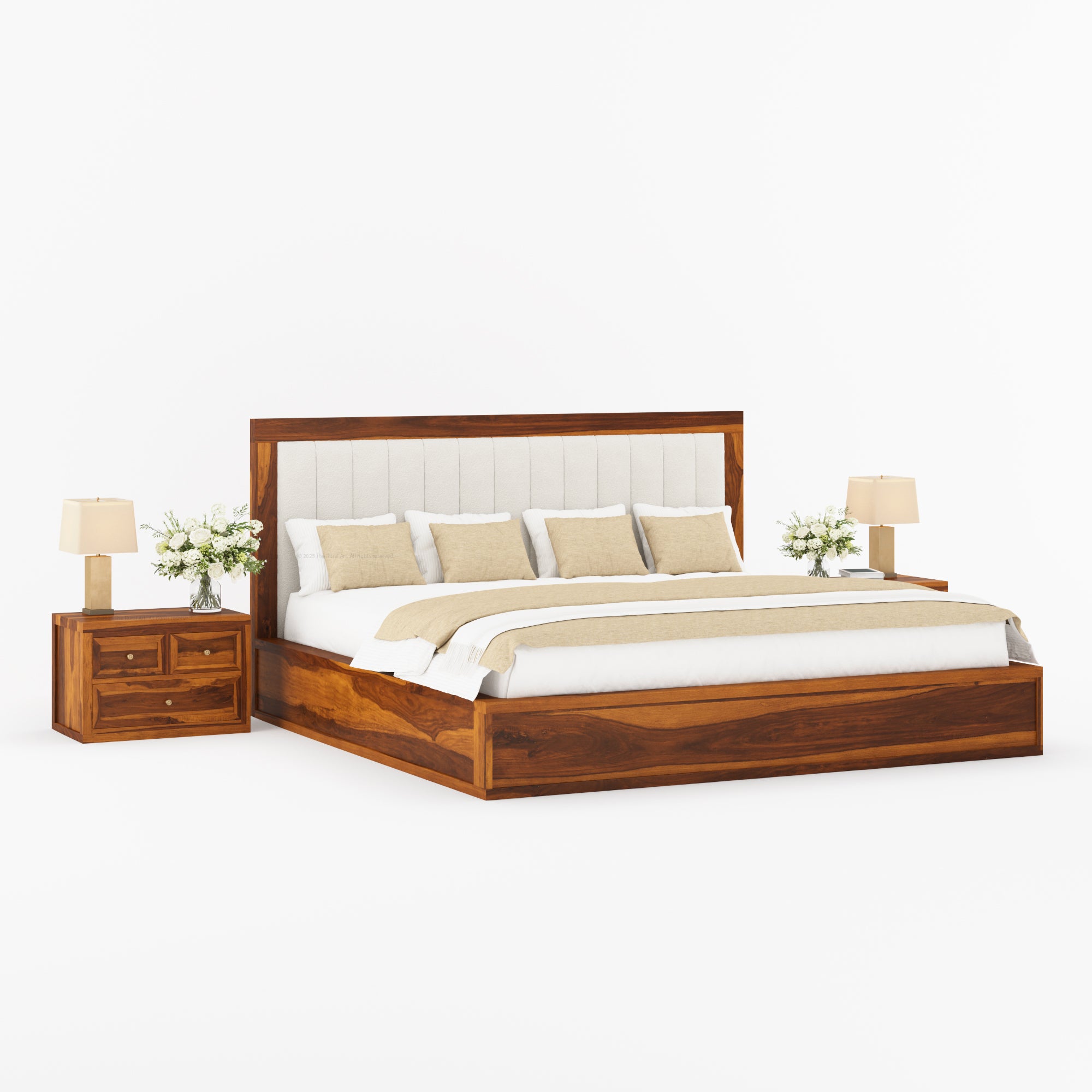 Seward Solid Wood Platform Bed with Boucle Upholstered Headboard