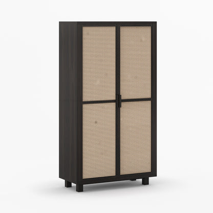 Hayward Solid Wood Cane Wardrobe Cabinet in Espresso Shade