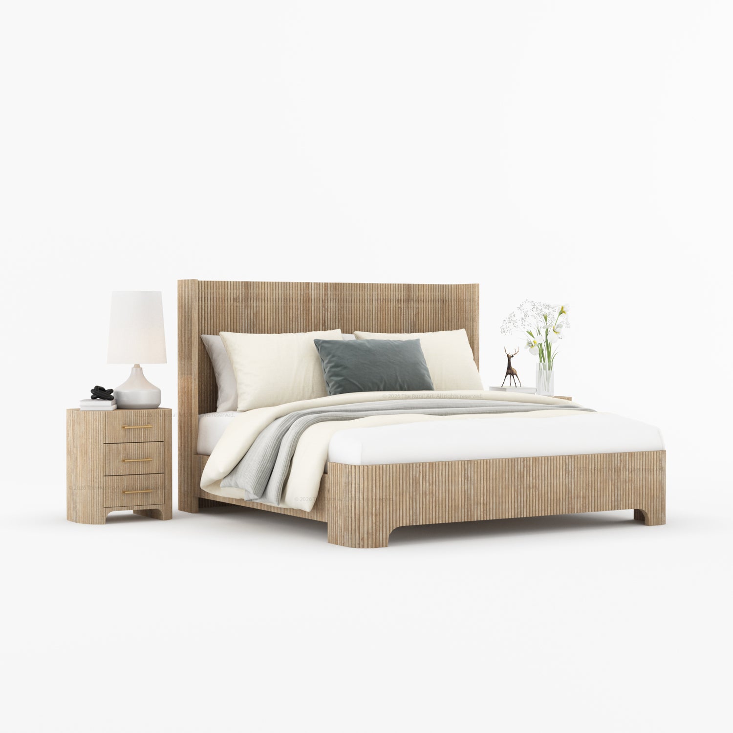 Bartow Modern Solid Wood Bedroom Set with Fluted Detailing