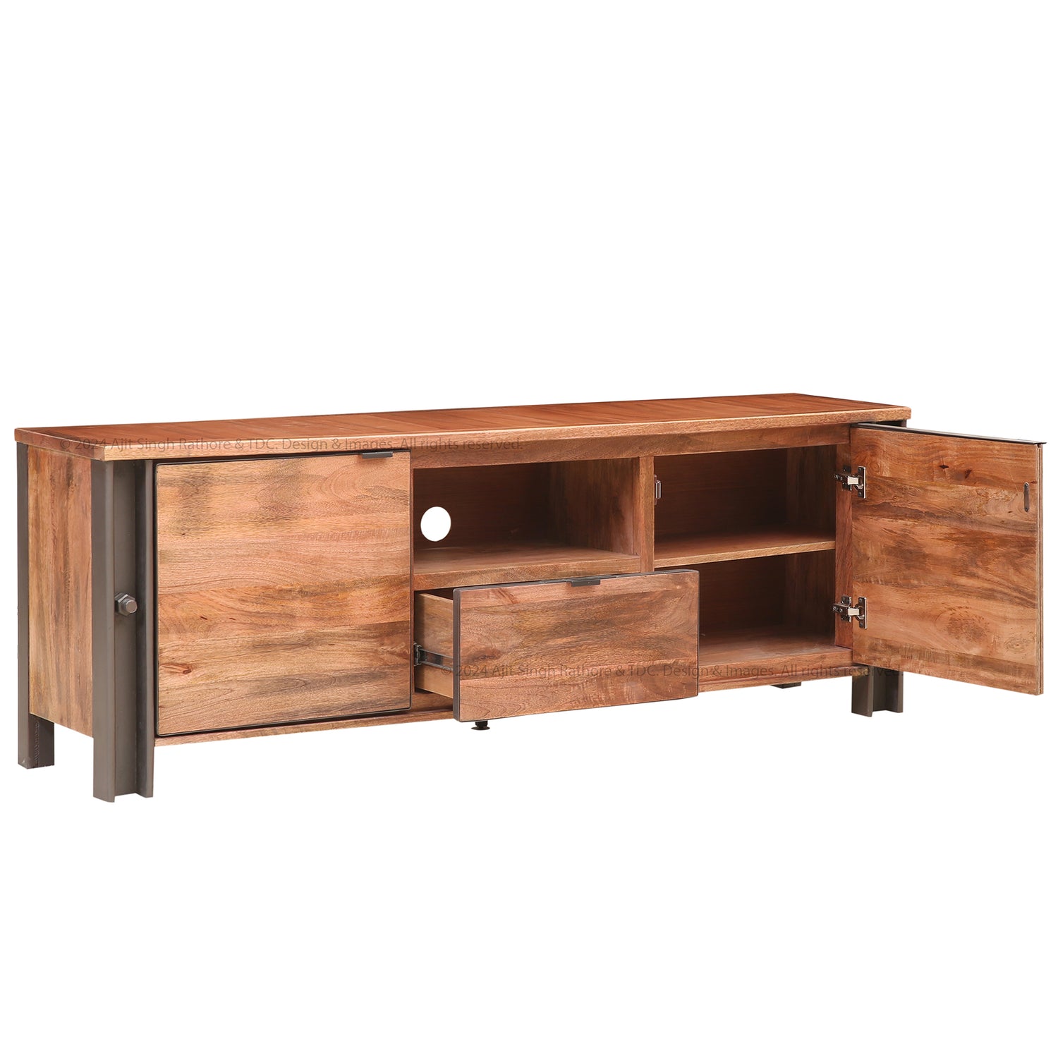 Montclair Solid Wood Industrial TV Stand Media Console