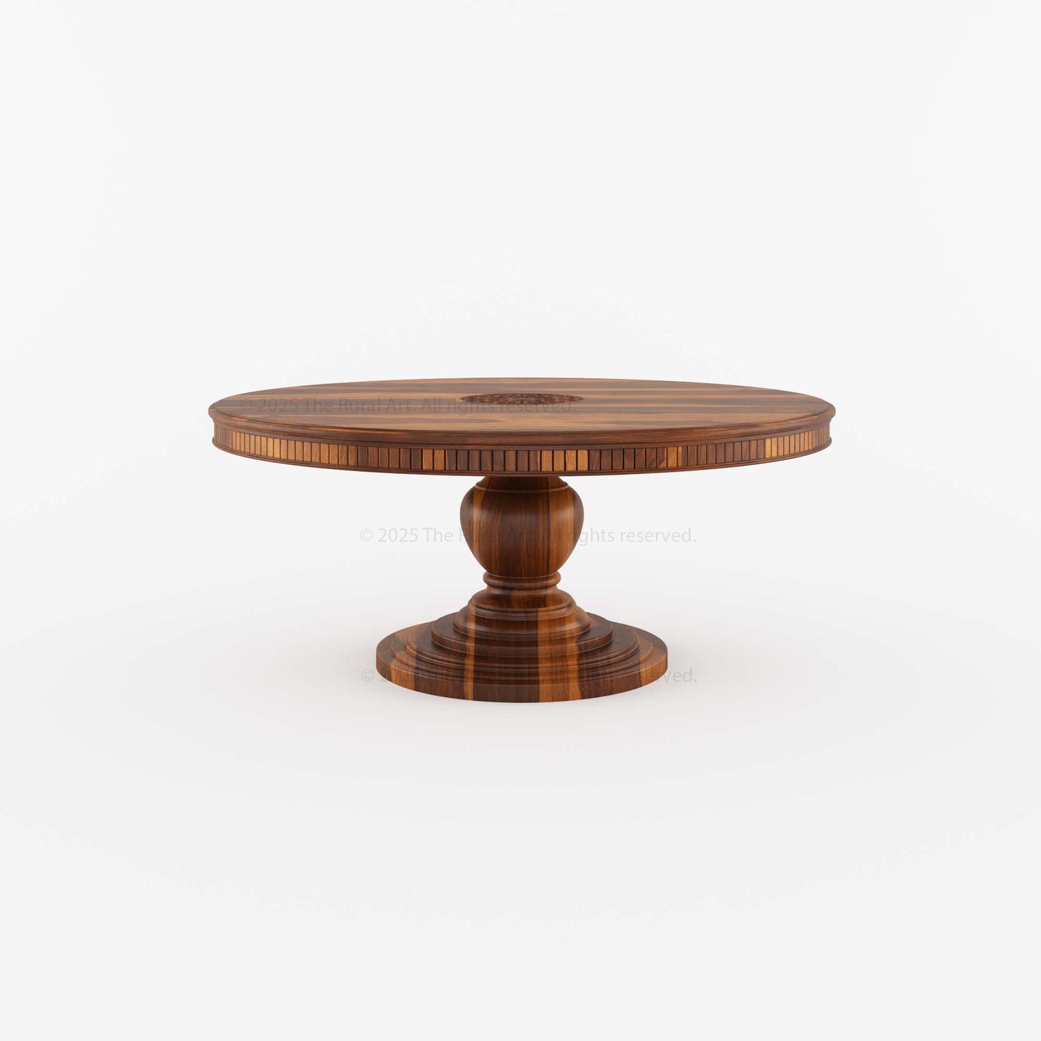 Jackson Teak Wood Round Pedestal Dining Table Fluted Edge Center Medallion
