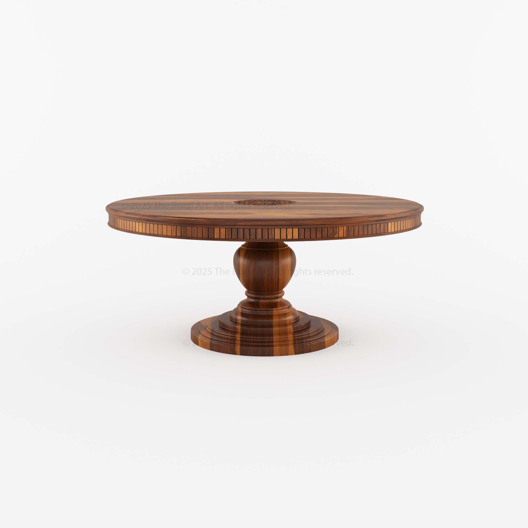 Jackson Teak Wood Round Pedestal Dining Table Fluted Edge Center Medallion
