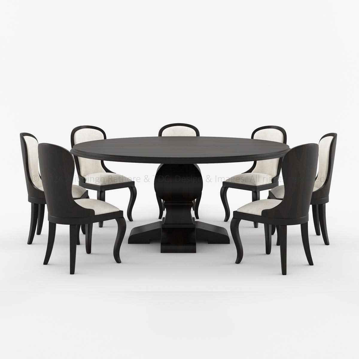 Rustic Solid Wood Round Dining Table & Chair Set