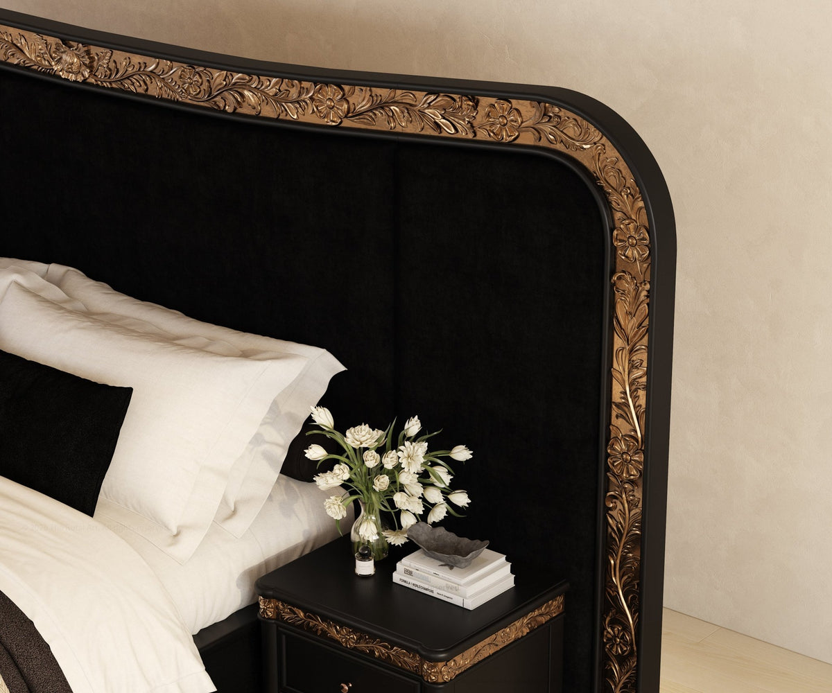 Versailles Grandeur Solid Wood Bedroom Set with Gold Leaf Carved Details