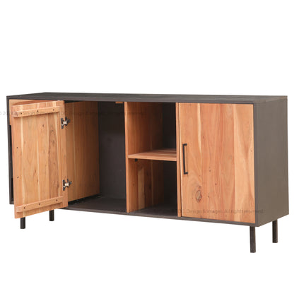 Rustic Industrial Solid Wood and Metal Sideboard Modern Storage Cabinet