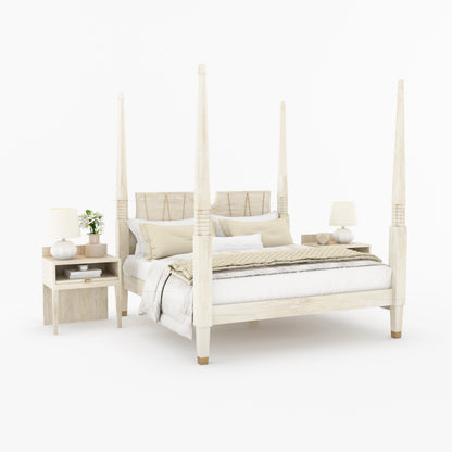 Troy Solid Wood Four Poster Bed with Brass Detailing