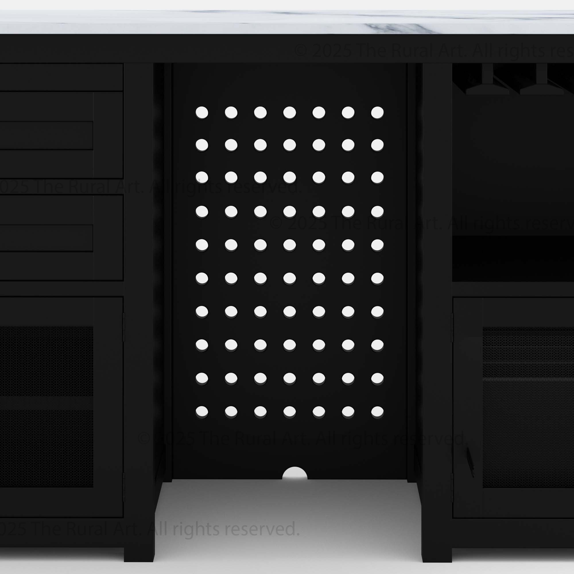 Luxe Black Wine Bar Cabinet with Fridge Space and Quartz Top