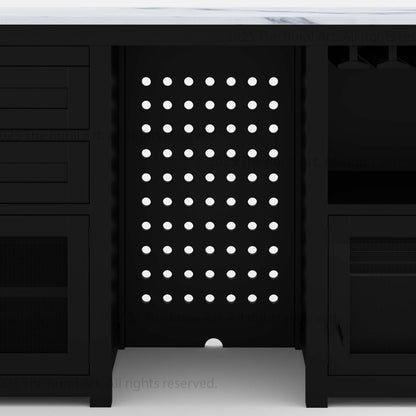 Luxe Black Wine Bar Cabinet with Fridge Space and Quartz Top