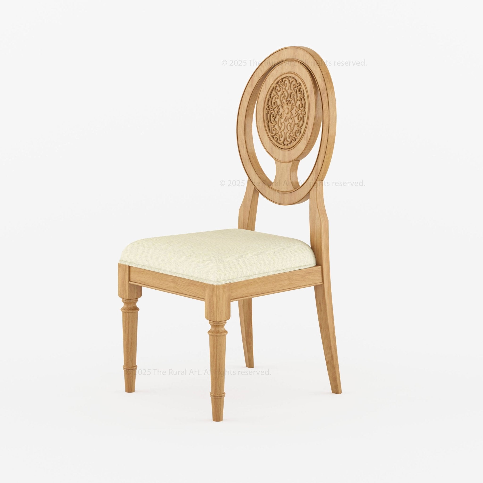 Jackson Solid Wood Dining Chair – Hand-Carved Medallion Back &amp; Upholstered Seat