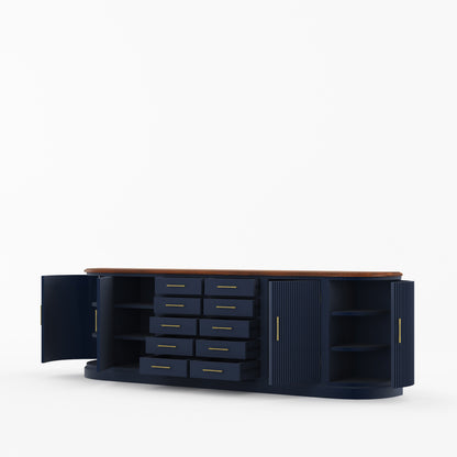 New York Large Sideboard Buffet 4 Fluted Doors &amp; 10 Drawers | Dual Tone