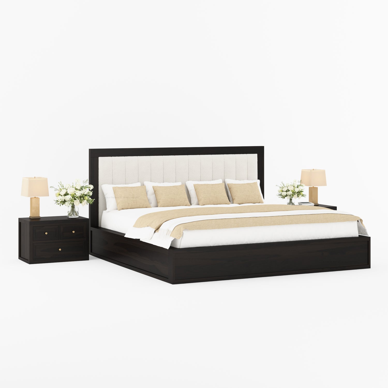 Seward Solid Wood Platform Bed with Boucle Upholstered Headboard
