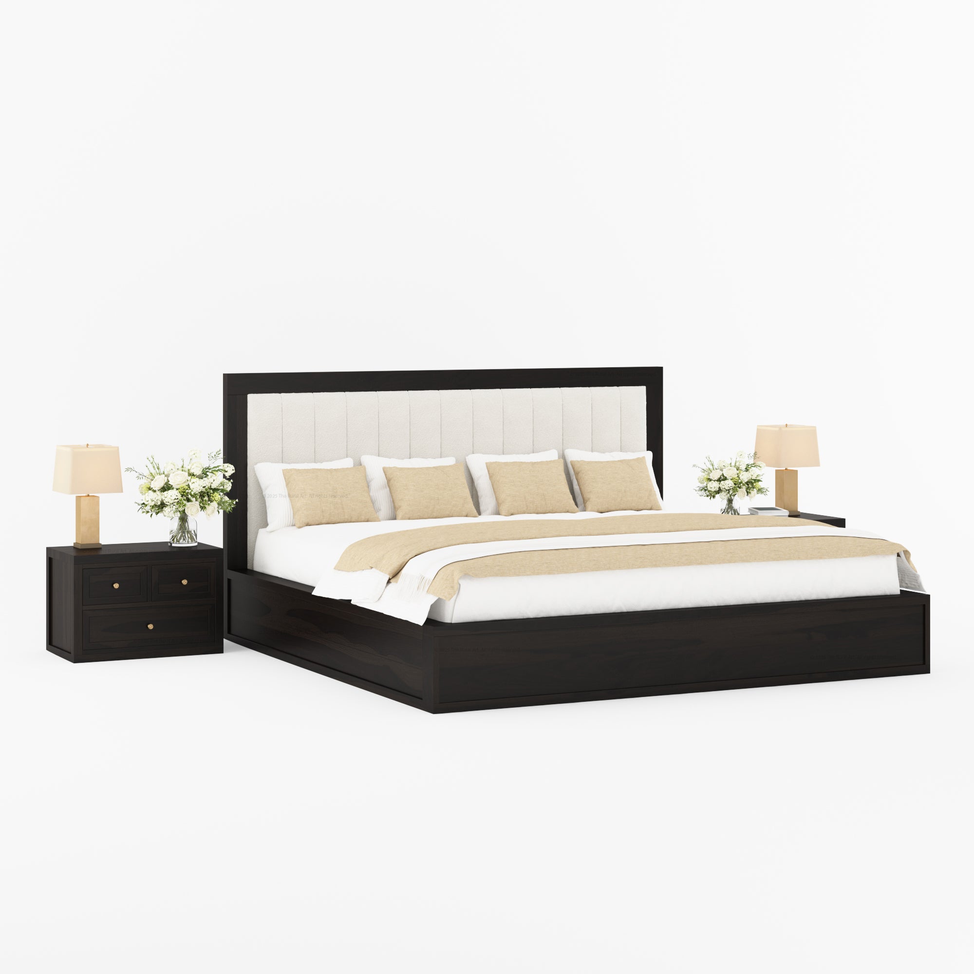 Seward Solid Wood Platform Bed with Boucle Upholstered Headboard