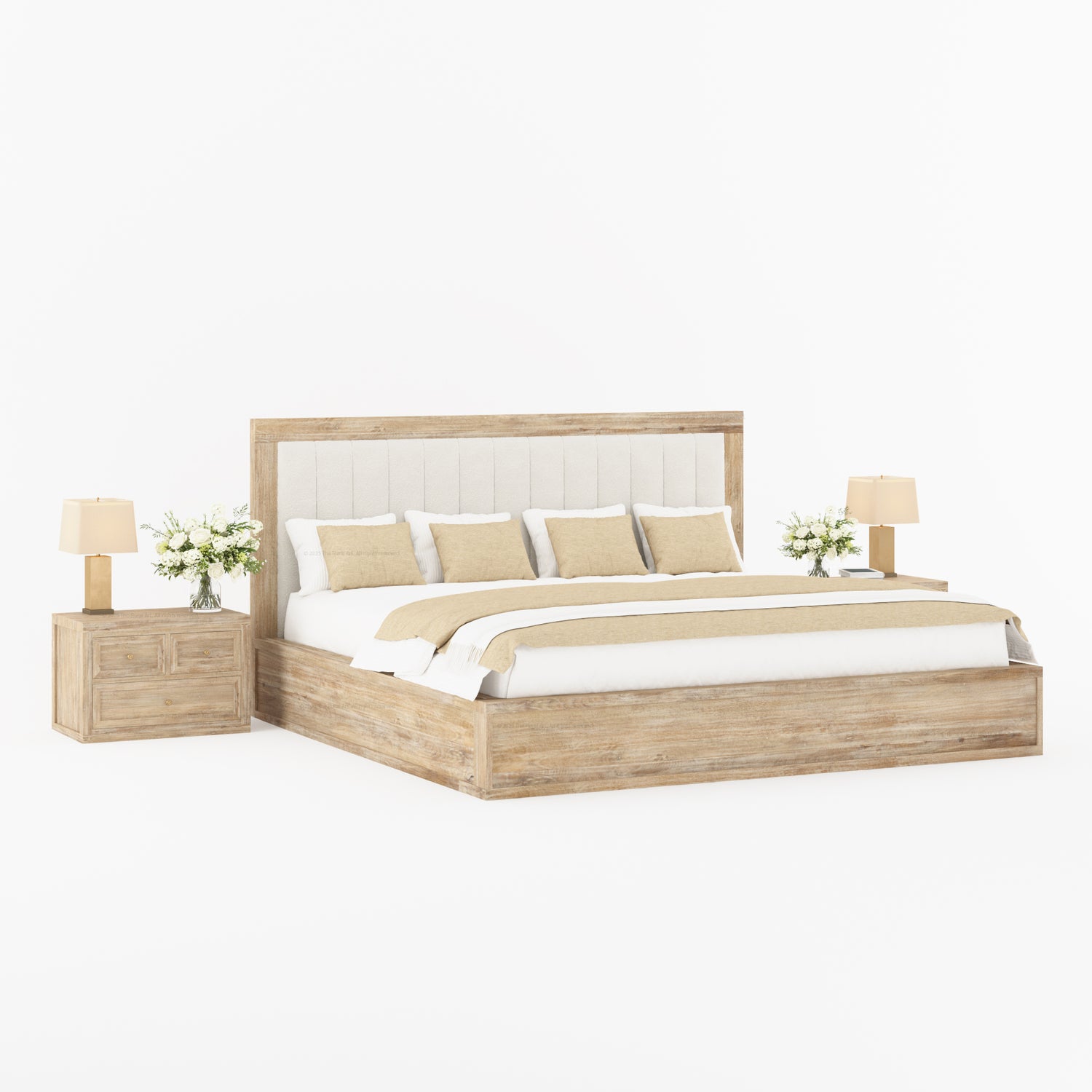 Seward Solid Wood Platform Bed with Boucle Upholstered Headboard