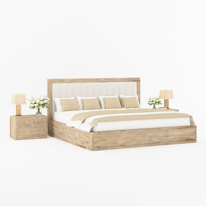 Seward Solid Wood Platform Bed with Boucle Upholstered Headboard
