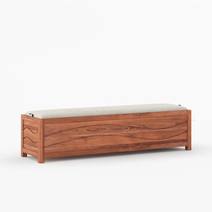 Seabrook Solid Wood Upholstered Bench with Wave-Carved Panel