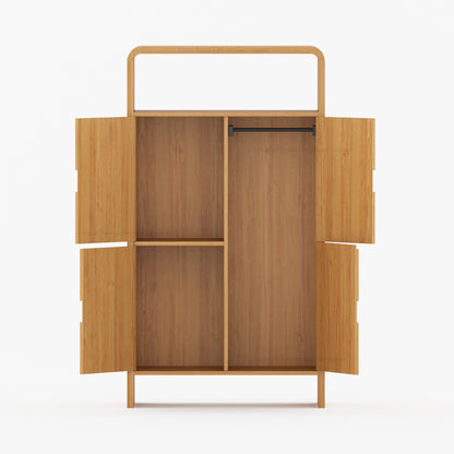 Chico Modern Solid Wood Four-Door Armoire with Open Display Shelf