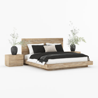 Kingston Modern Solid Wood Platform Bedroom Set with Nightstand, Dresser, Bench and Mirror