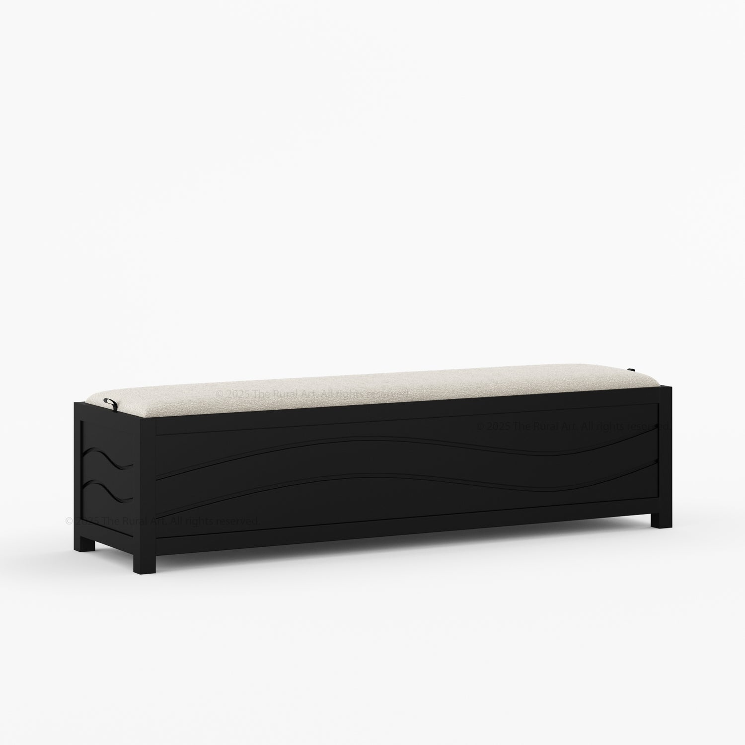 Seabrook Solid Wood Upholstered Bench with Wave-Carved Panel