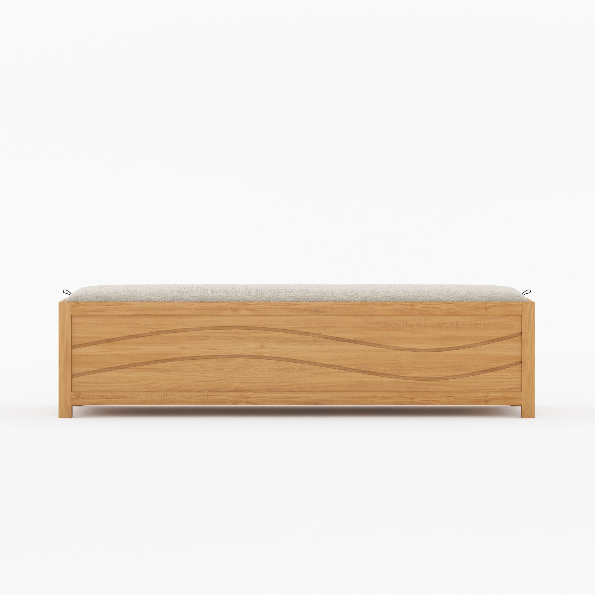 Seabrook Solid Wood Upholstered Bench with Wave-Carved Panel