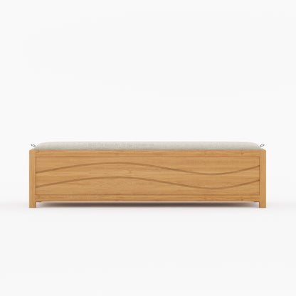 Seabrook Solid Wood Upholstered Bench with Wave-Carved Panel