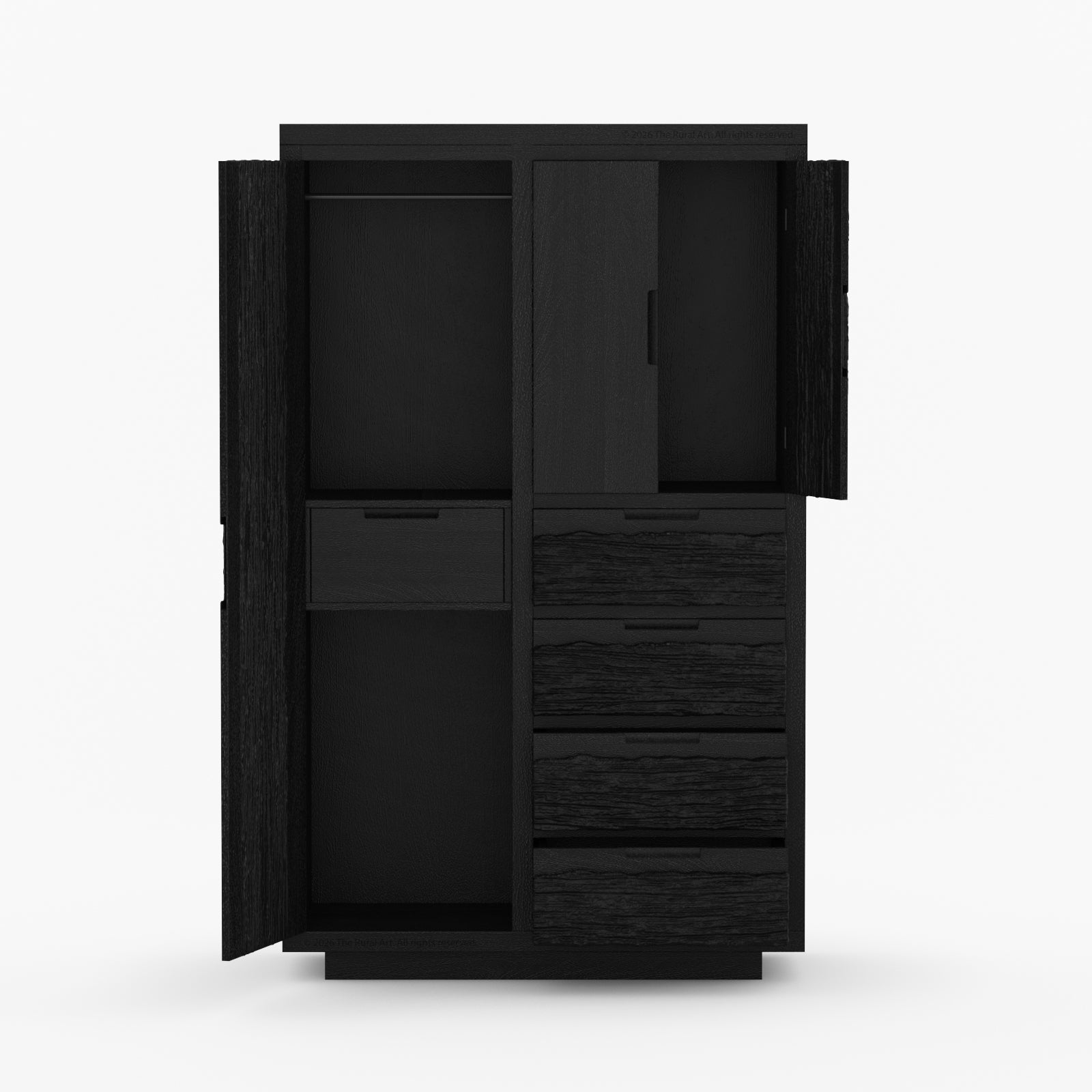 Nome Modern Solid Wood Armoire with Drawers and Hanging Storage