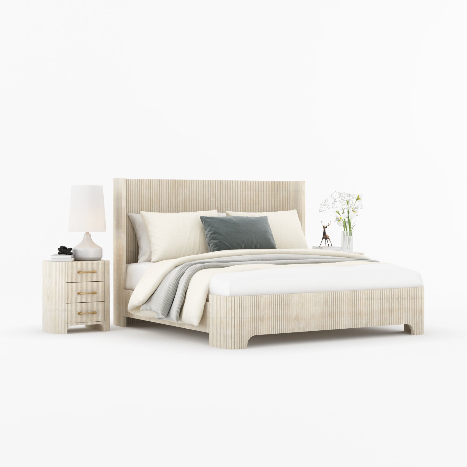 Bartow Modern Solid Wood Bedroom Set with Fluted Detailing
