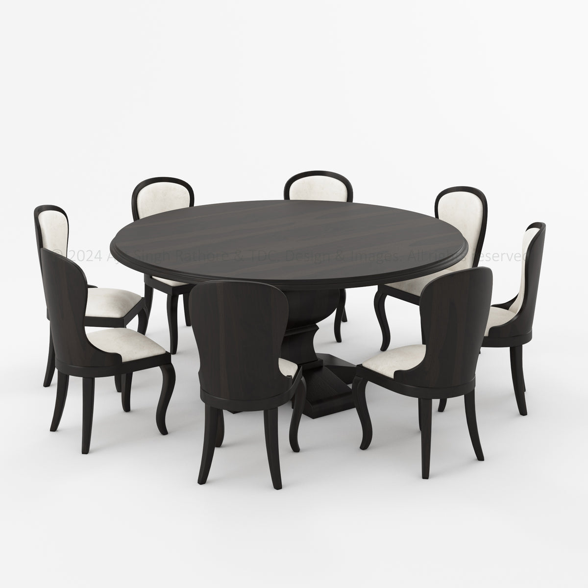 Rustic Solid Wood Round Dining Table & Chair Set
