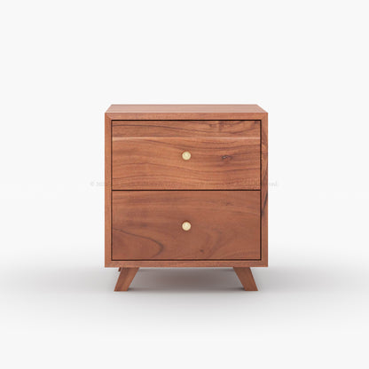 Rustic Acacia Wood Mid-Century Modern Nightstand