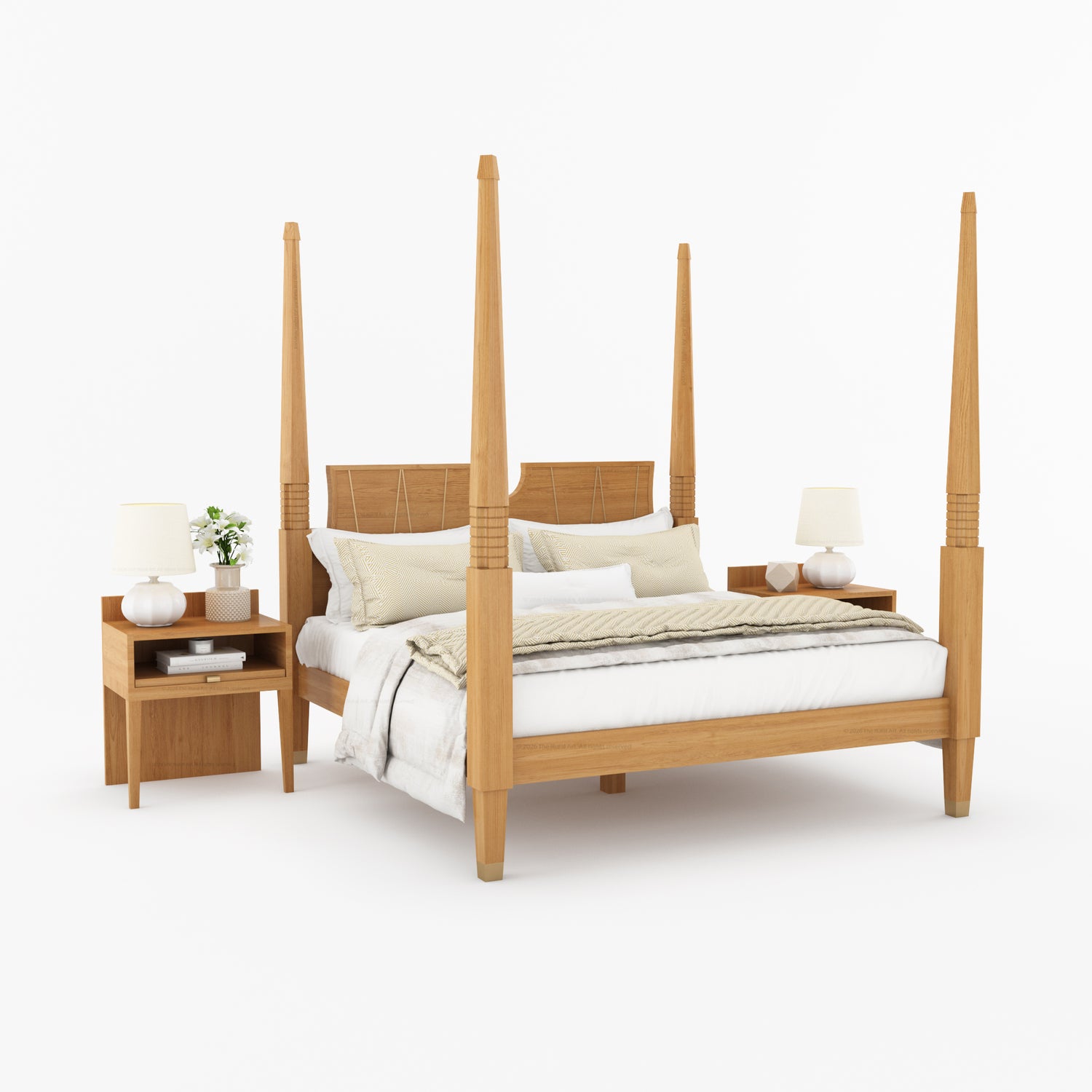 Troy Solid Wood Four Poster Bed with Brass Detailing