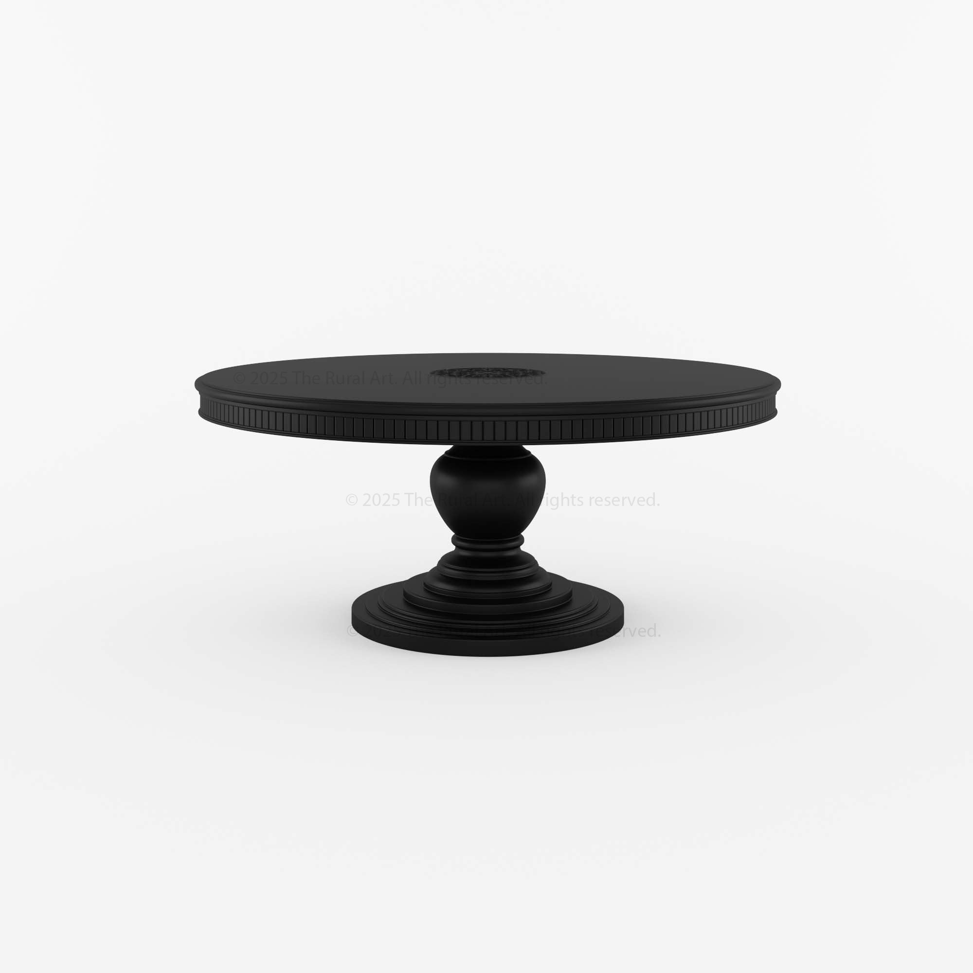 Jackson Teak Wood Round Pedestal Dining Table Fluted Edge Center Medallion