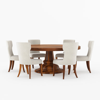 High Point Solid Wood Round Pedestal Dining Table &amp; Upholstered Chair Set