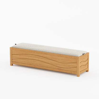 Seabrook Solid Wood Upholstered Bench with Wave-Carved Panel