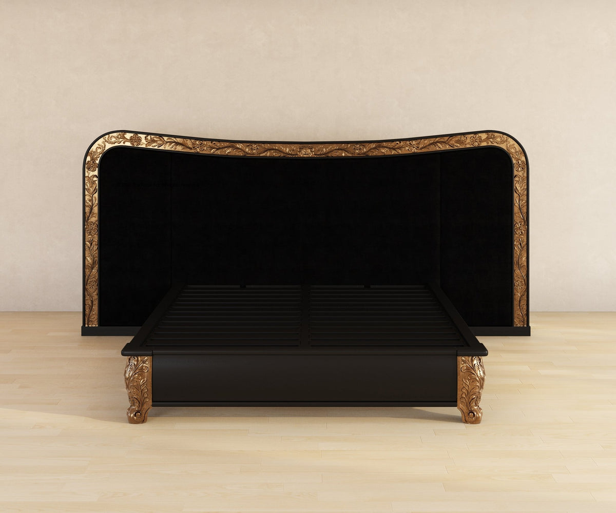Versailles Grandeur Solid Wood Bedroom Set with Gold Leaf Carved Details