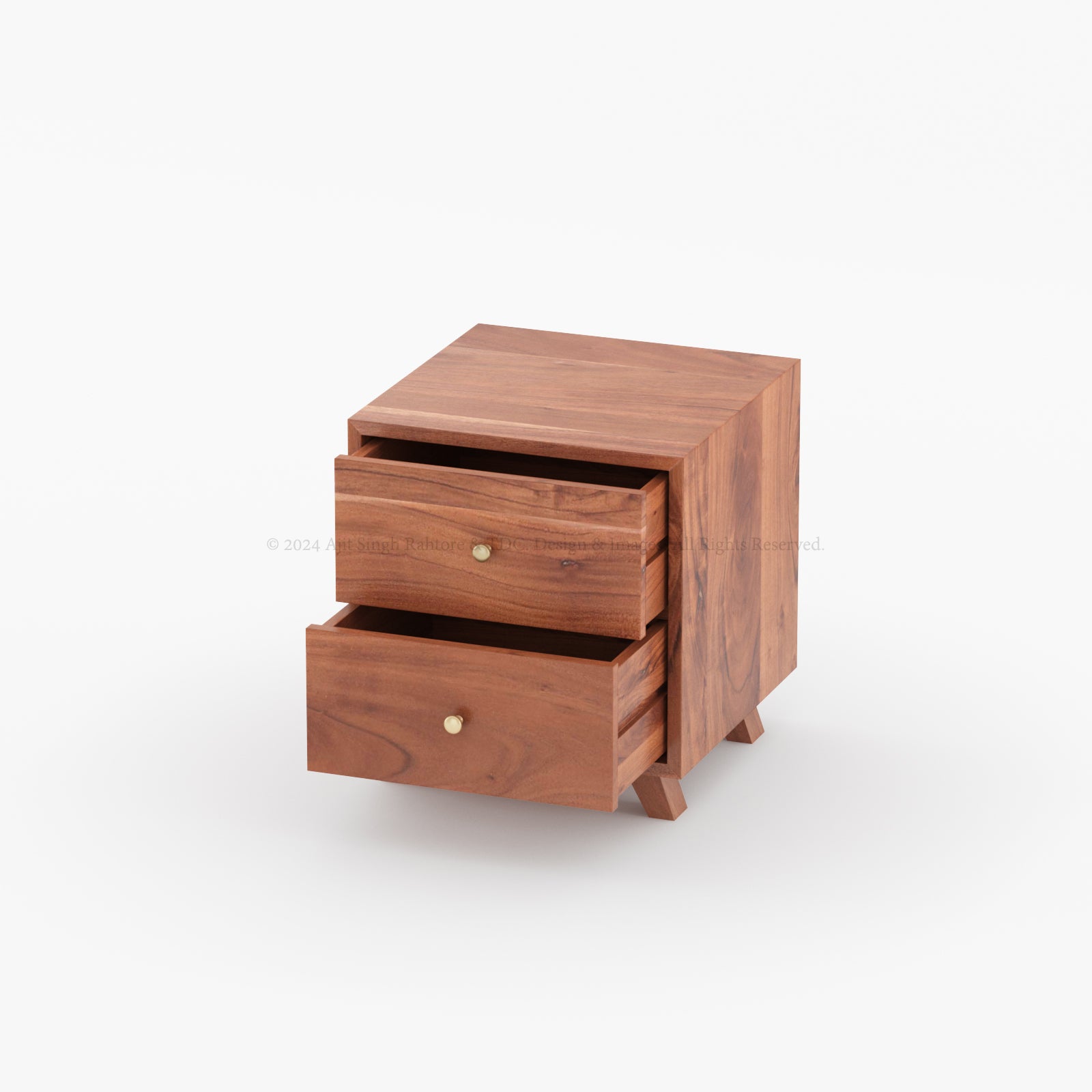 Rustic Acacia Wood Mid-Century Modern Nightstand