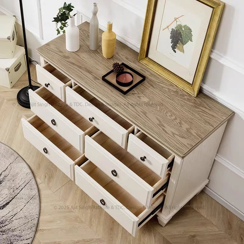 Nome Solid Wood 9-Drawer Dresser Vintage Farmhouse Storage Cabinet 7 Drawers