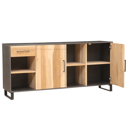 Rustic Industrial Solid Wood and Metal Sideboard Modern Storage Cabinet