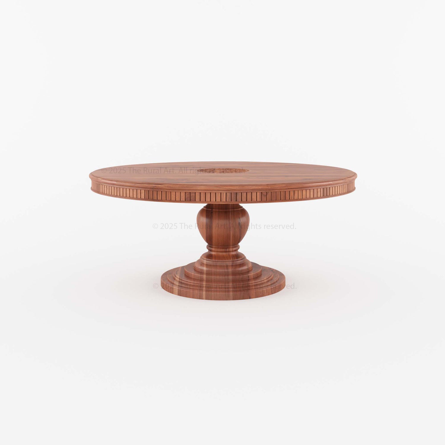 Jackson Teak Wood Round Pedestal Dining Table Fluted Edge Center Medallion