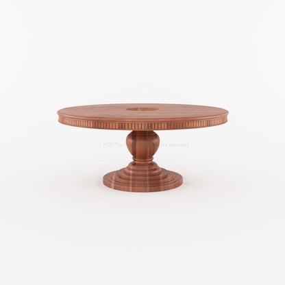 Jackson Teak Wood Round Pedestal Dining Table Fluted Edge Center Medallion