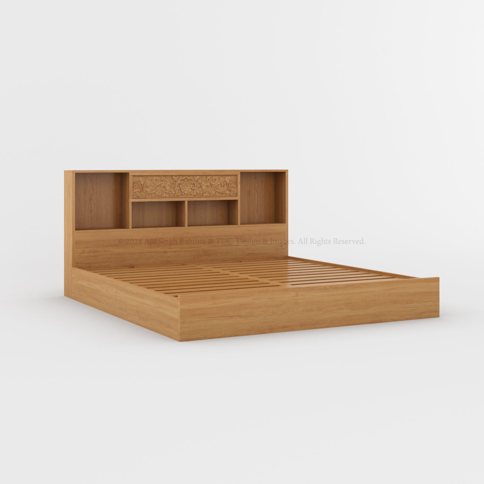 Elizabeth Teak Wood Platform Bookcase Bed